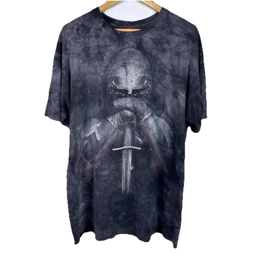 The Mountain Medieval Knight Distressed Tie Dye Graphic Gray Size Large